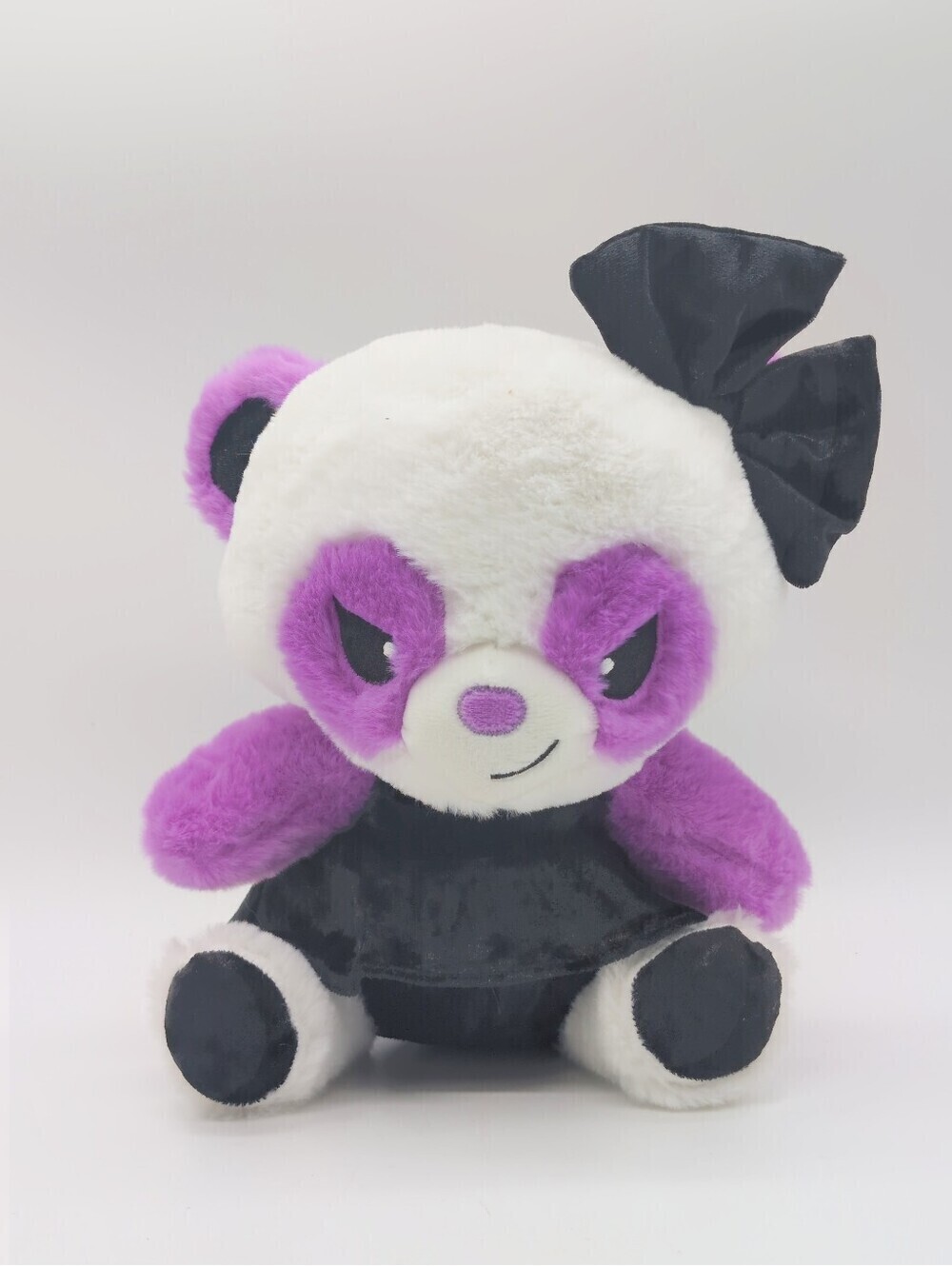 Goth Valentine Purple & White Plush Panda Stuffed Toy - Cute Bow Accent